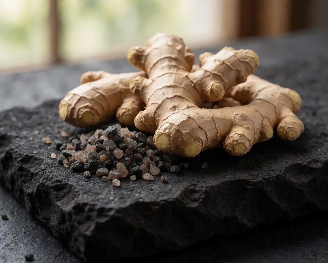 Dried botanical ingredients arranged on a stone surface